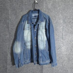Southpole Denim Jacket Mens XL Blue Patchwork Jean Coat Y2K Trucker Byker Baggy
